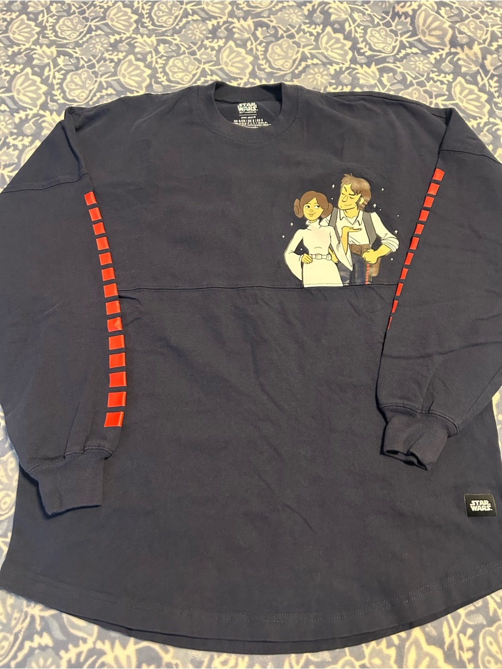 Star Wars Men’s Navy Long-Sleeve Graphic Shirt with Red Sleeve Accents